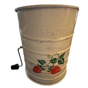 Vintage Teleflora’s Measuring Sifter White with Strawberries  3 Cup Capacity